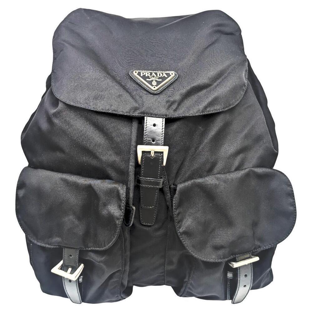 Prada Vela Tessuto Backpack Triangle Logo Black